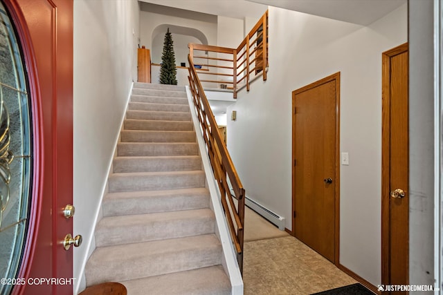 3529 W 41st Ave, Anchorage, AK 99517 - stairs with a baseboard radiator and baseboards