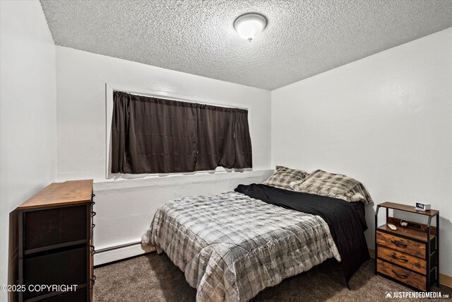 4433 San Ernesto Ave # 104, Anchorage, AK 99508 - bedroom featuring carpet flooring, a baseboard heating unit, and a textured ceiling