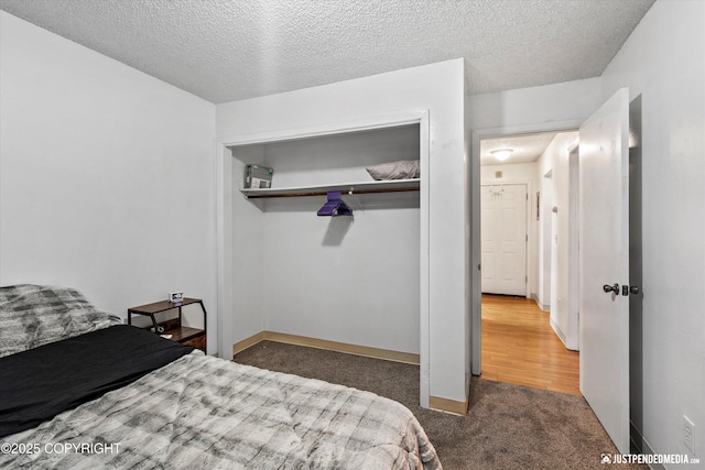 4433 San Ernesto Ave # 104, Anchorage, AK 99508 - bedroom with carpet, a textured ceiling, a closet, and baseboards