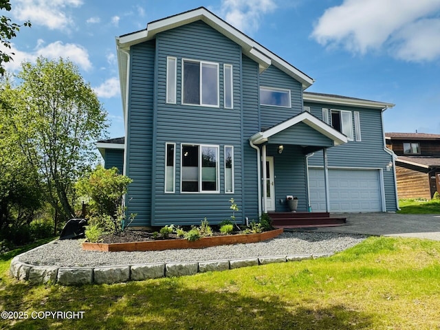 4259 Shirley Ct, Homer, AK 99603 - view of front of property featuring asphalt driveway, an attached garage, and a front lawn