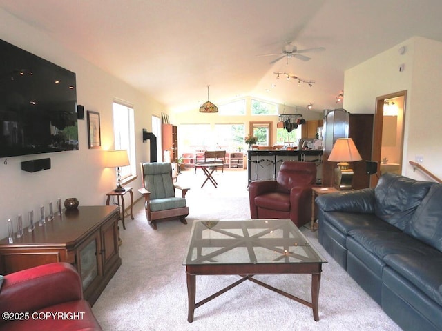 4259 Shirley Ct, Homer, AK 99603 - carpeted living area with lofted ceiling and ceiling fan