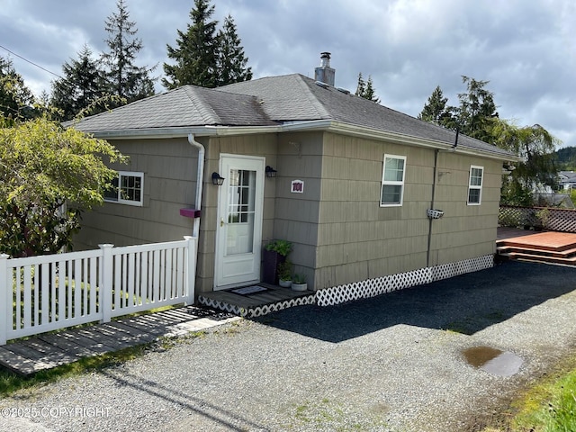 701 Buren Rd, Ketchikan, AK 99901 - view of property exterior featuring a shingled roof and a wooden deck