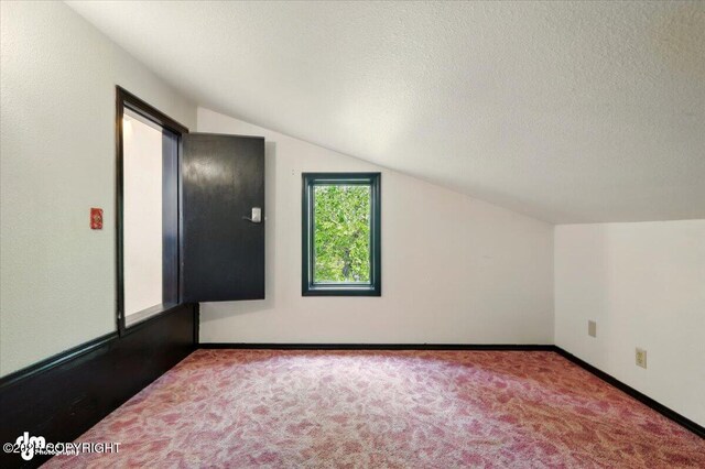 4821 S Outrigger Dr, Wasilla, AK 99654 - bonus room with carpet floors, vaulted ceiling, baseboards, and a textured ceiling