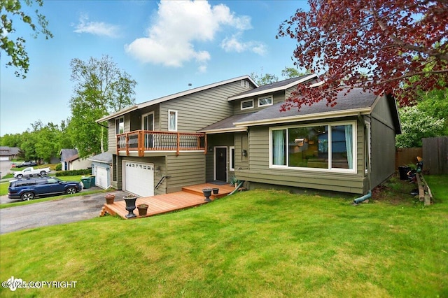 12900 Wellsford Cir, Anchorage, AK 99516 - view of front facade with asphalt driveway, an attached garage, a deck, and a balcony