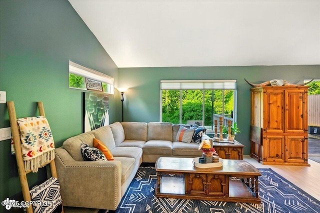 11437 Spyglass Hill Cir, Anchorage, AK 99515 - living area featuring vaulted ceiling and light wood finished floors