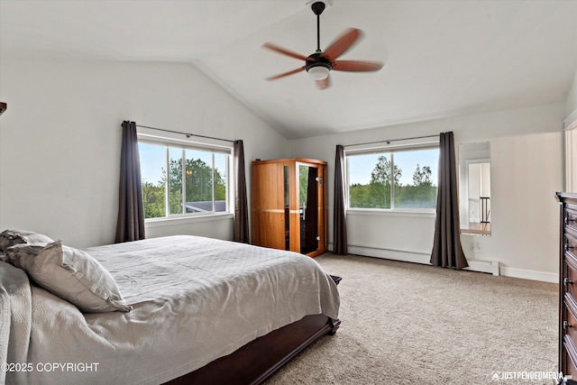 1506 M St, Anchorage, AK 99501 - bedroom featuring lofted ceiling, light colored carpet, ceiling fan, and baseboards