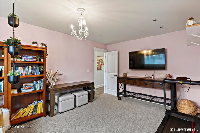1506 M St, Anchorage, AK 99501 - living room with carpet, a chandelier, and baseboards