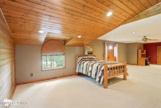 5680 W Birch Harbor Dr, Wasilla, AK 99623 - carpeted bedroom featuring lofted ceiling, recessed lighting, wooden ceiling, and baseboards