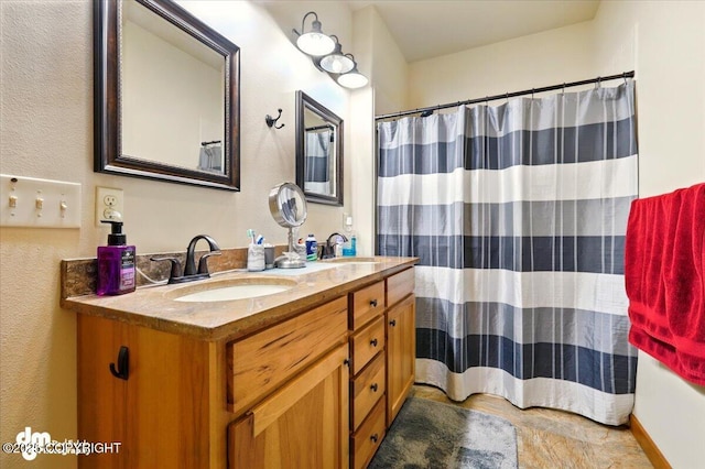 6325 S Hayfield Rd, Wasilla, AK 99654 - full bath featuring double vanity and curtained shower
