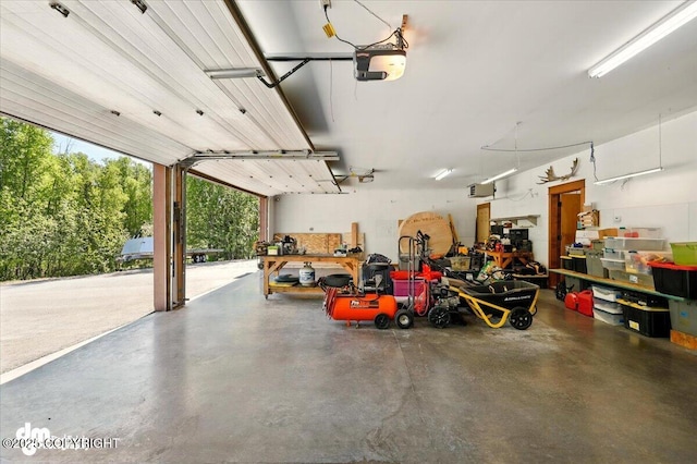 6325 S Hayfield Rd, Wasilla, AK 99654 - garage with a garage door opener and a workshop area