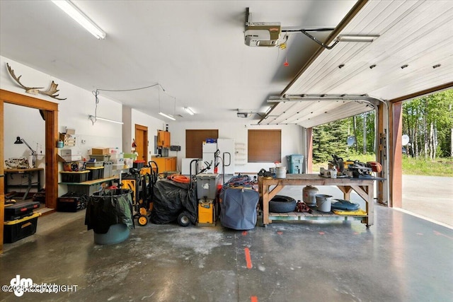 6325 S Hayfield Rd, Wasilla, AK 99654 - garage with a workshop area and a garage door opener