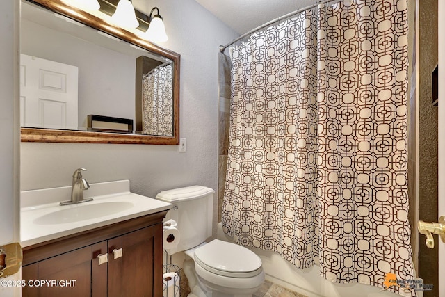 15245 Longbow Dr, Anchorage, AK 99516 - full bath with vanity, shower / tub combo with curtain, toilet, and a textured wall