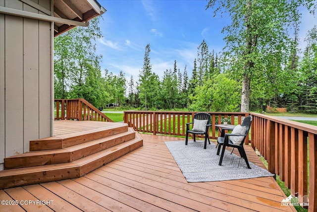 19705 Citation Rd, Eagle River, AK 99577 - wooden terrace with view of scattered trees