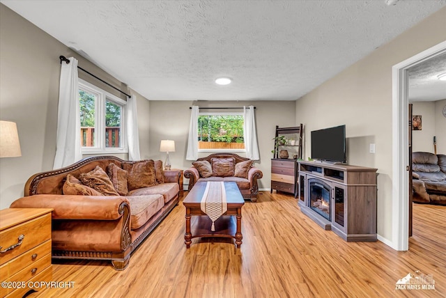 19705 Citation Rd, Eagle River, AK 99577 - living area with a textured ceiling, light wood-style flooring, and healthy amount of natural light