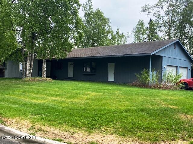 3301 Pussywillow St, Anchorage, AK 99504 - single story home featuring a garage, a front lawn, and a shingled roof