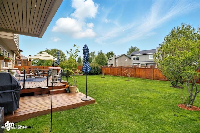 10410 Constitution St, Anchorage, AK 99515 - view of yard with a wooden deck, a residential view, and outdoor dining space