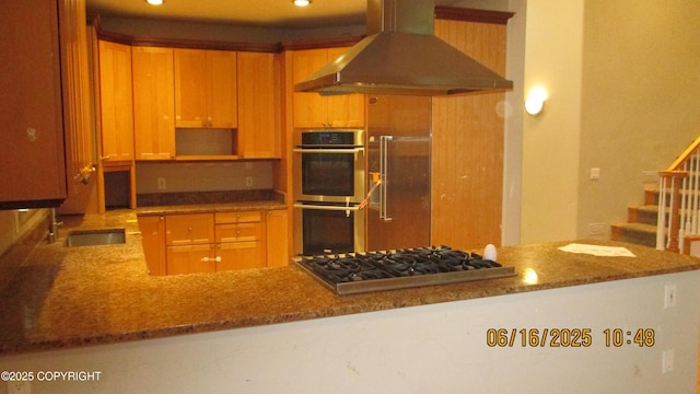 2024 Oxbow Cir, Anchorage, AK 99516 - kitchen with ventilation hood, stainless steel appliances, and stone counters