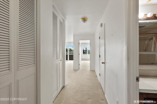 836 M St # 215, Anchorage, AK 99501 - corridor with light carpet and a baseboard radiator