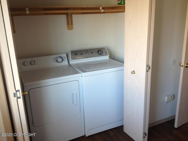 6334 Rose Hip Cir, Anchorage, AK 99507 - laundry area with independent washer and dryer and dark wood finished floors