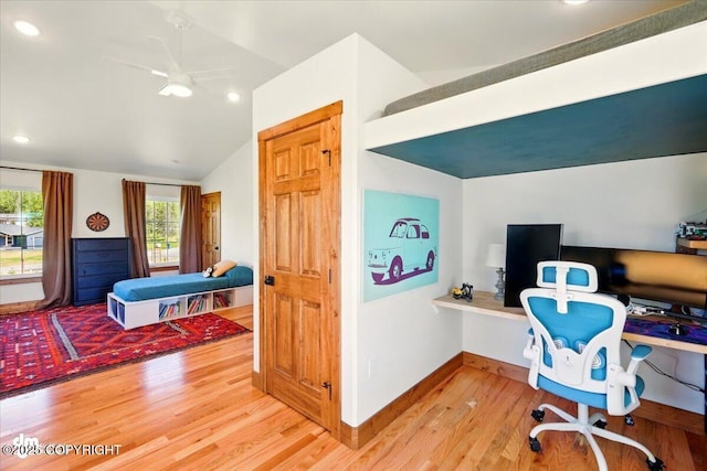 7350 E Narnia Cir, Palmer, AK 99645 - office with light wood-type flooring, vaulted ceiling, recessed lighting, ceiling fan, and baseboards