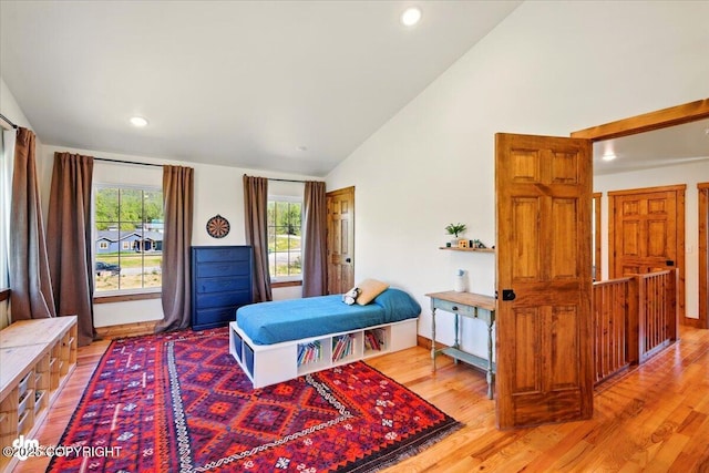 7350 E Narnia Cir, Palmer, AK 99645 - bedroom with lofted ceiling, light wood-type flooring, and recessed lighting