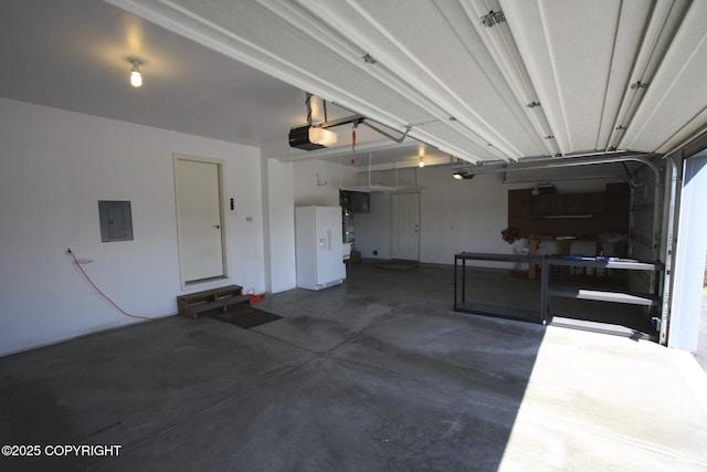 1932 Casey Cusack Loop, Anchorage, AK 99515 - garage with electric panel, a garage door opener, and white refrigerator with ice dispenser