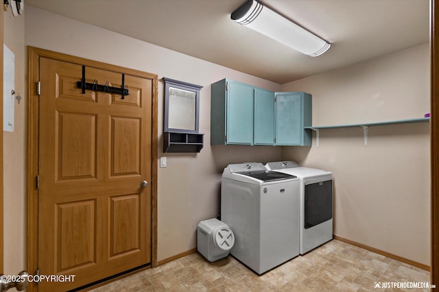 1061 E Mulchatna Dr, Wasilla, AK 99654 - washroom featuring cabinet space, separate washer and dryer, and baseboards