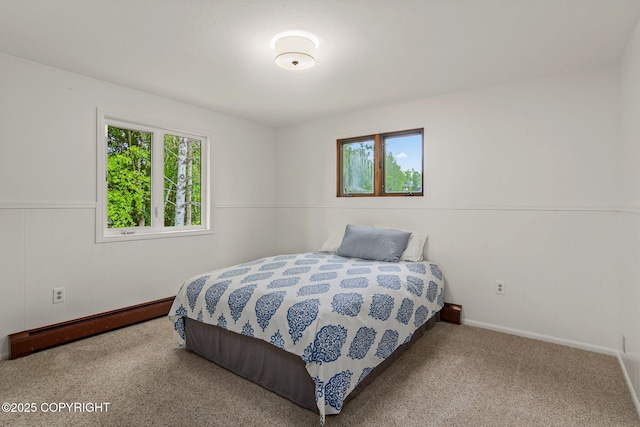 45035 Ptarmigan Pl, Soldotna, AK 99669 - bedroom featuring a baseboard radiator, carpet, and a wainscoted wall