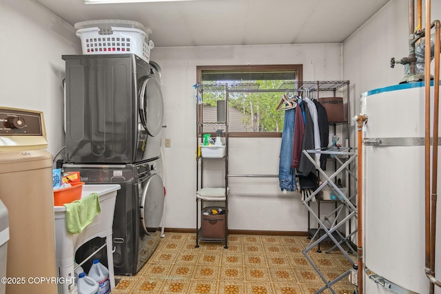 45035 Ptarmigan Pl, Soldotna, AK 99669 - laundry room with estacked washer and dryer and strapped water heater