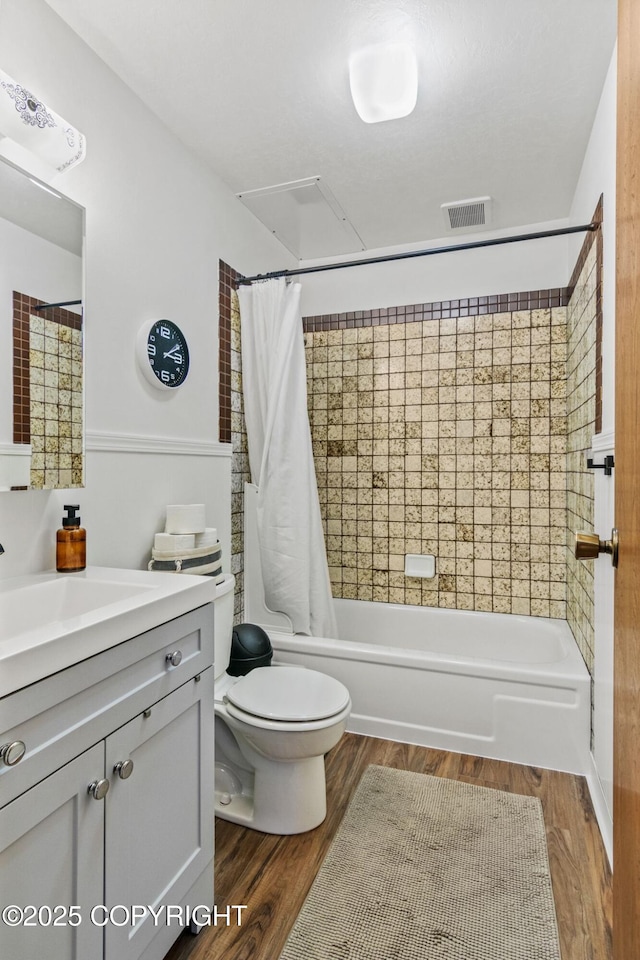45035 Ptarmigan Pl, Soldotna, AK 99669 - full bathroom with vanity, shower / bath combo, and wood finished floors