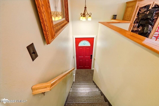 3872 N Charley Dr, Wasilla, AK 99654 - stairway with a chandelier and carpet flooring