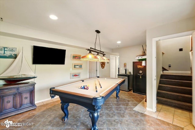 3872 N Charley Dr, Wasilla, AK 99654 - recreation room featuring baseboards, pool table, recessed lighting, and tile patterned floors