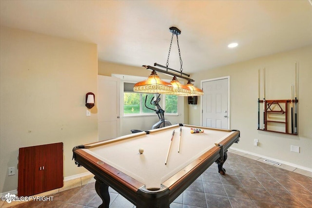 3872 N Charley Dr, Wasilla, AK 99654 - recreation room with pool table, dark tile patterned flooring, baseboards, and recessed lighting