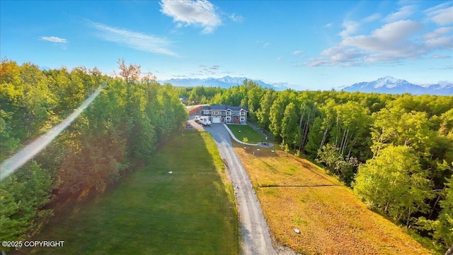 3872 N Charley Dr, Wasilla, AK 99654 - aerial view of property and surrounding area with a mountain backdrop and a forest