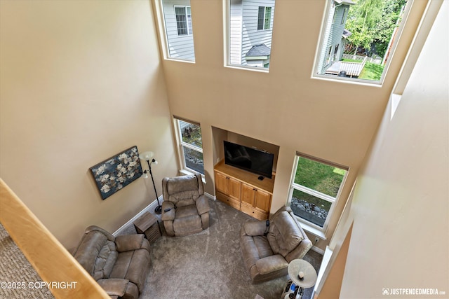 2931 Captain Cook Estates Cir, Anchorage, AK 99517 - carpeted living area featuring a high ceiling
