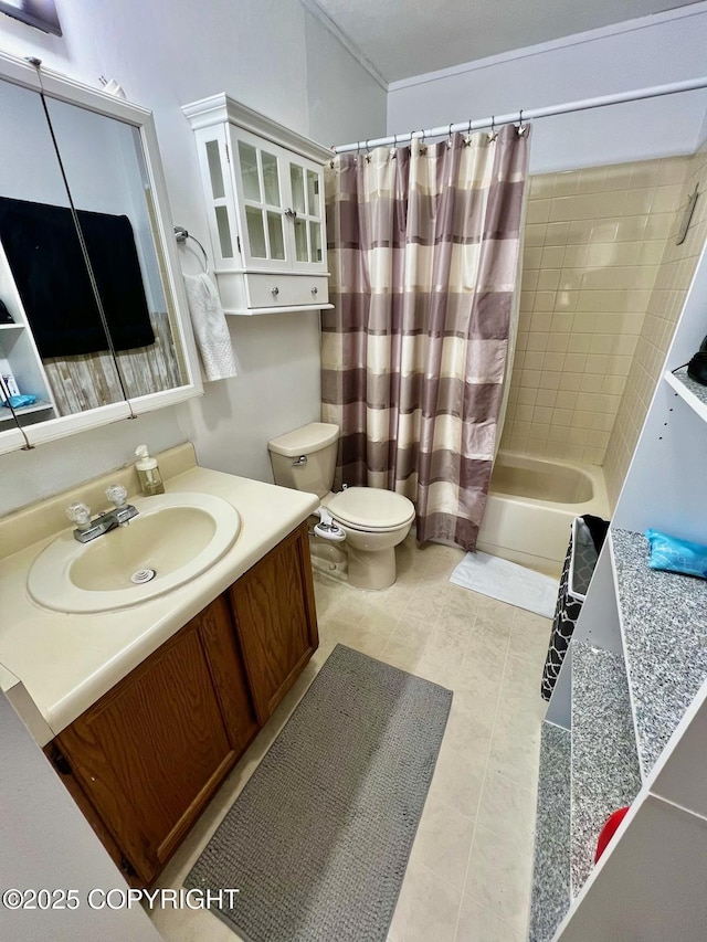 10250 Jamestown Dr # B-09, Anchorage, AK 99507 - full bath with toilet, vanity, shower / tub combo, and tile patterned flooring