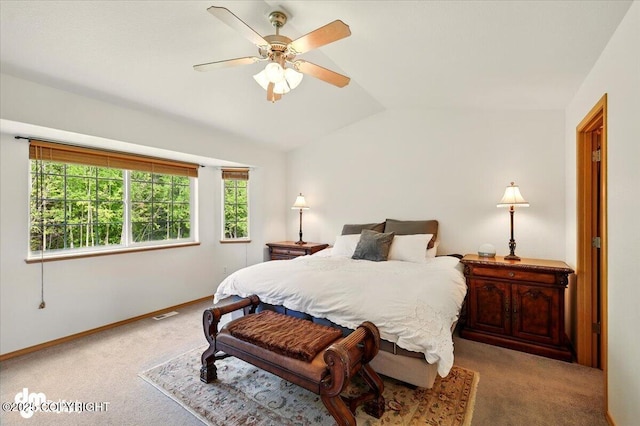 500 S Daysha Cir, Palmer, AK 99645 - carpeted bedroom featuring vaulted ceiling, baseboards, and a ceiling fan