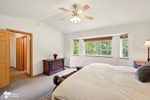 500 S Daysha Cir, Palmer, AK 99645 - bedroom with vaulted ceiling, carpet floors, baseboards, and a ceiling fan