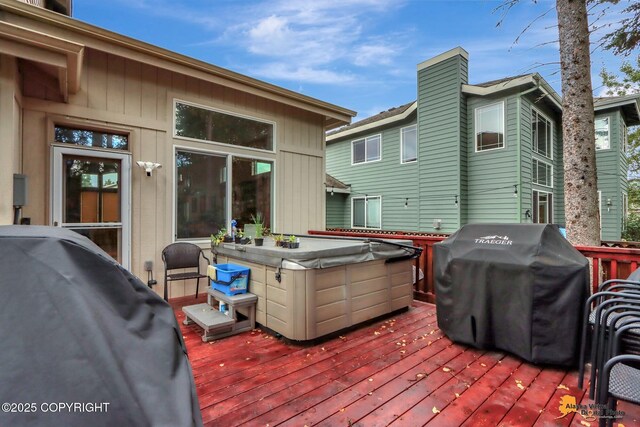 8725 Colusa Cir, Eagle River, AK 99577 - wooden terrace with a hot tub and a grill