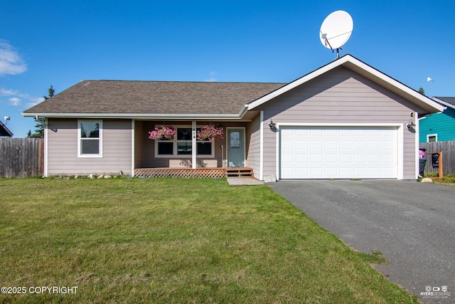 1404 Hedley Dr, Kenai, AK 99611 - ranch-style home with covered porch, an attached garage, driveway, and roof with shingles