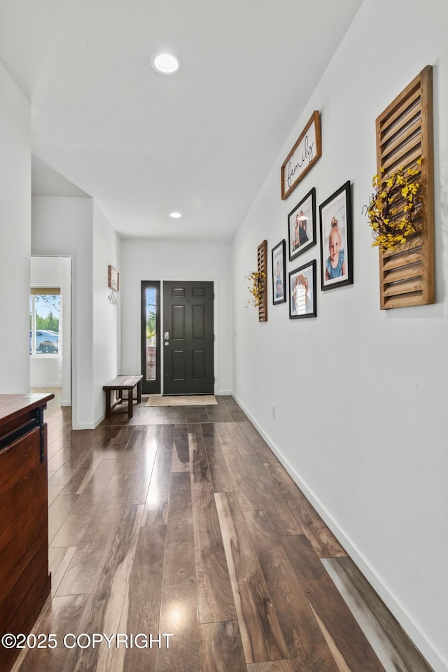 37653 Deville Rd, Soldotna, AK 99669 - entrance foyer with hardwood / wood-style flooring, baseboards, and recessed lighting