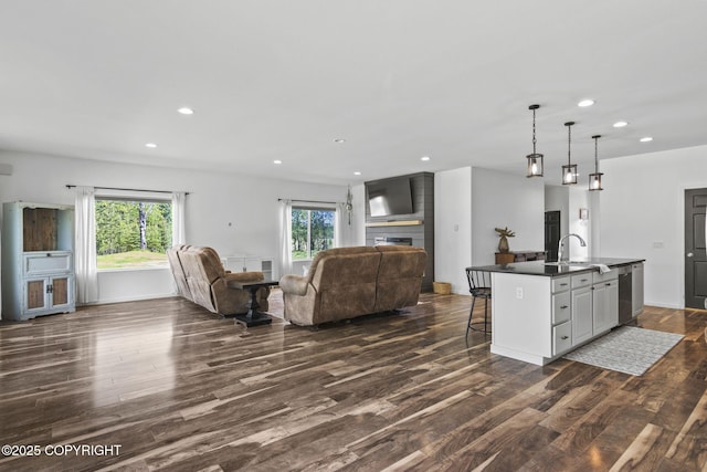 37653 Deville Rd, Soldotna, AK 99669 - kitchen with open floor plan, dark wood-type flooring, healthy amount of natural light, and recessed lighting
