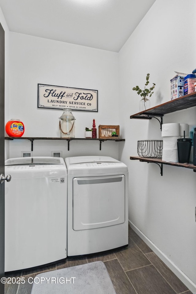 37653 Deville Rd, Soldotna, AK 99669 - laundry room featuring separate washer and dryer and baseboards