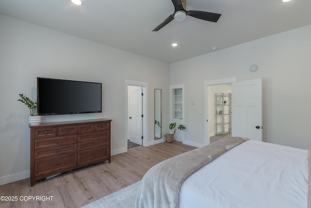 1645 N Vroman Dr, Palmer, AK 99645 - bedroom featuring light wood-style flooring, baseboards, recessed lighting, and ceiling fan