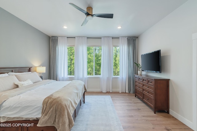 1645 N Vroman Dr, Palmer, AK 99645 - bedroom with baseboards, light wood finished floors, recessed lighting, and ceiling fan