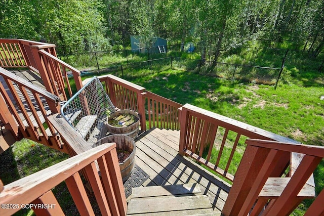 7965 S Settlers Bay Dr, Wasilla, AK 99623 - wooden terrace featuring stairway