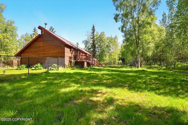 7965 S Settlers Bay Dr, Wasilla, AK 99623 - view of yard with stairway and a wooden deck