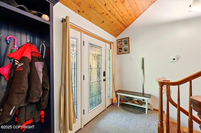 7965 S Settlers Bay Dr, Wasilla, AK 99623 - doorway featuring vaulted ceiling, wood ceiling, and tile patterned floors