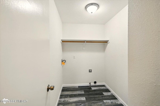 14045 W Willow Fishhook Rd, Willow, AK 99688 - laundry area featuring dark wood-style floors, baseboards, and electric dryer hookup
