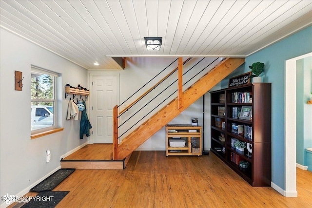 34540 Poppy Wood St, Soldotna, AK 99669 - stairway with wooden ceiling and wood finished floors